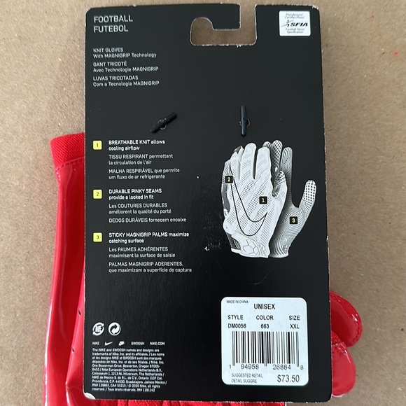 Nike Vapor Knit MagniGrip Football Gloves Red - Picture 3 of 3